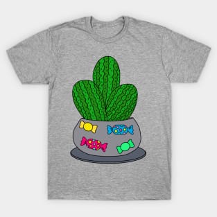 Cute Cactus Design #121: Cacti In A Trick Or Treat Halloween Pot T-Shirt